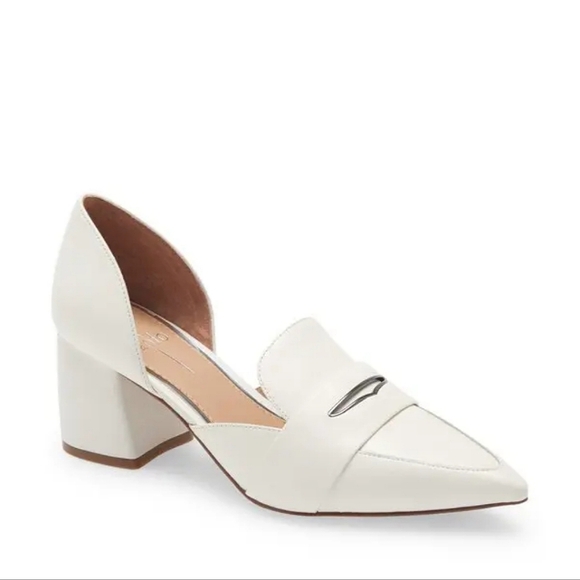 Paolo Shoes - Linea Paolo Cache D'Orsay Block Heel Pumps in Ivory Leather Sz. 9